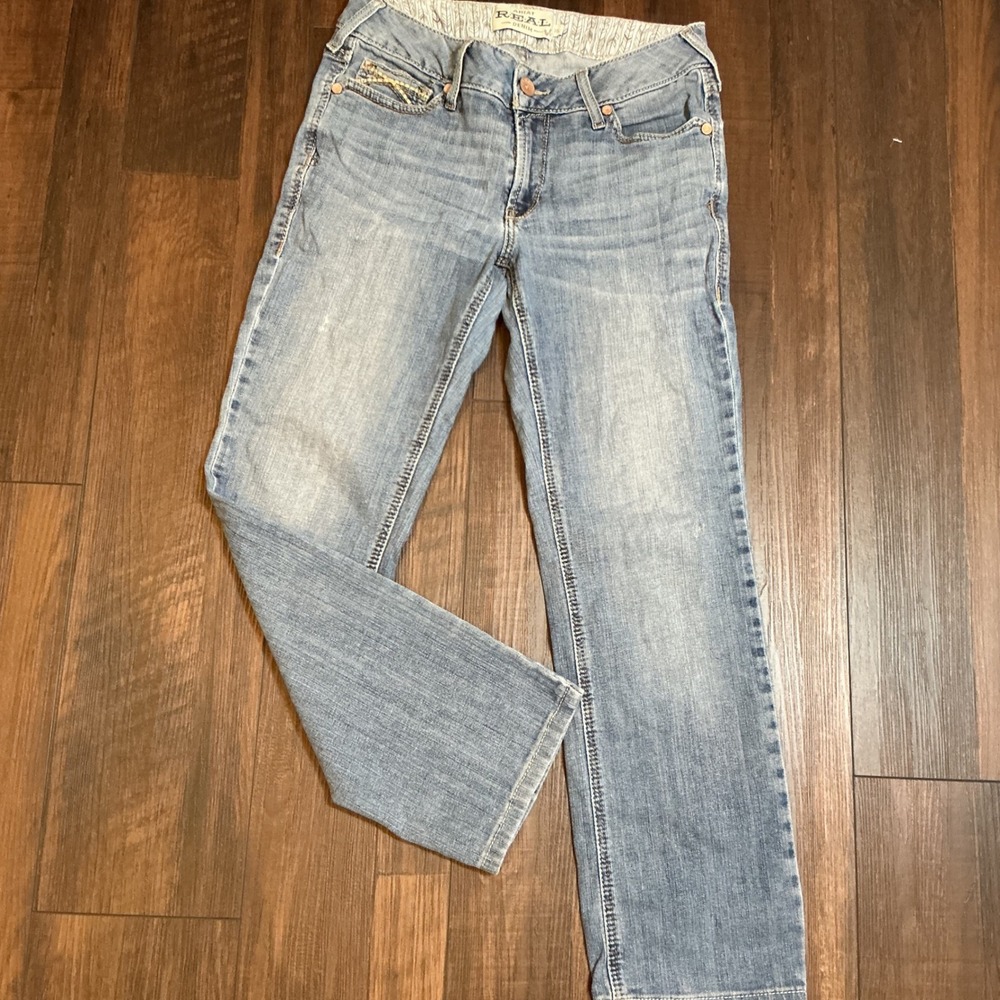 Ariat REAL Denim Arrow MR Straight Leg Jeans Light Wash Blue 30L Western Casual